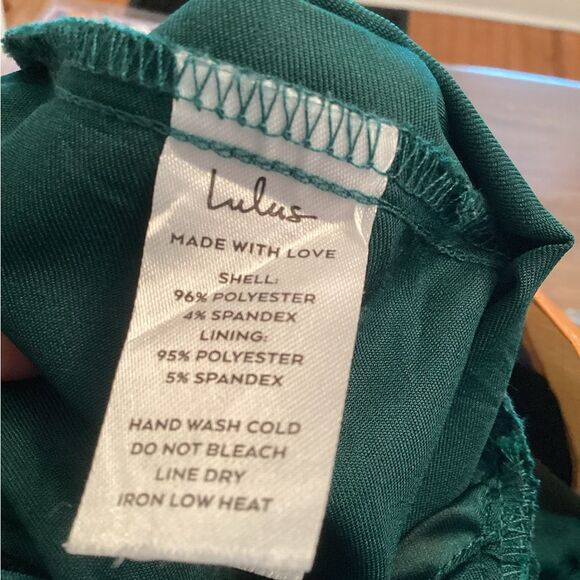 LULUS SIZE MED DOWN TO DANCE EMERALD GREEN SATIN GATHERED TULIP MIDI DRESS - Picture 13 of 14